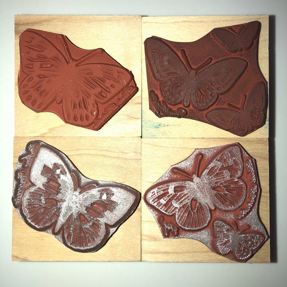 HERO ARTS Poetic Prints Butterfly Butterflies Rubber Stamp Wood Mount Set of 4 - Picture 5 of 9